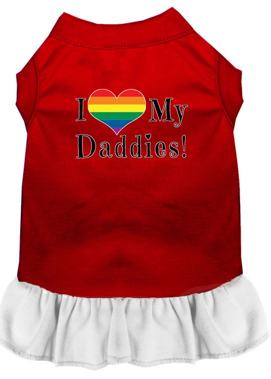 I Heart my Daddies Screen Print Dog Dress Red with White XXXL